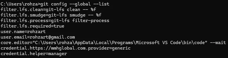 git global config output