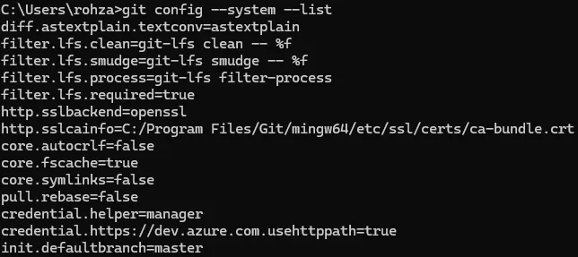 git system config output
